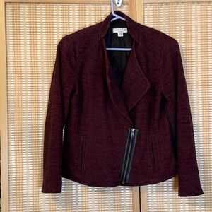 Coldwater Creek Womens 4 Half Zip Biker Moto Jacket Shoulder Pads lined Career